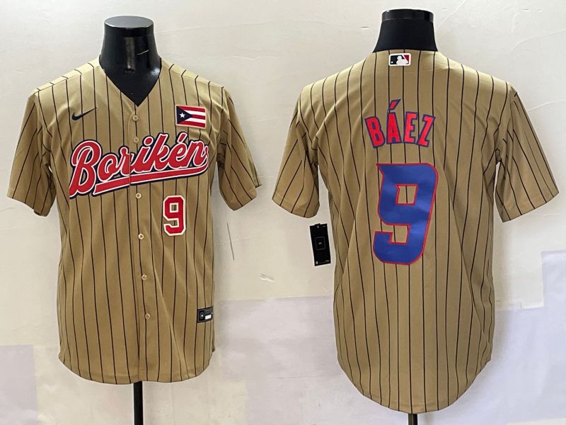 Men Puerto Rico #9 Baez Brown Stripe Joint Name 2025 Nike MLB Jersey style 4